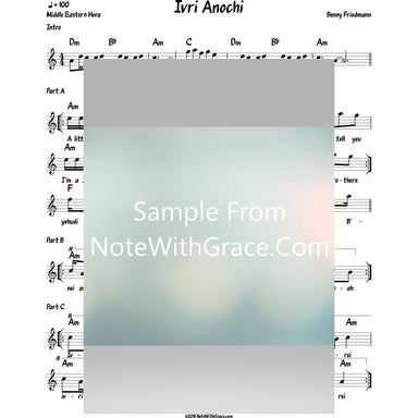 Ivri Anoichi Lead Sheet (Benny Friedman) Album Fill The World With Light 2016-Sheet music-NoteWithGrace.com