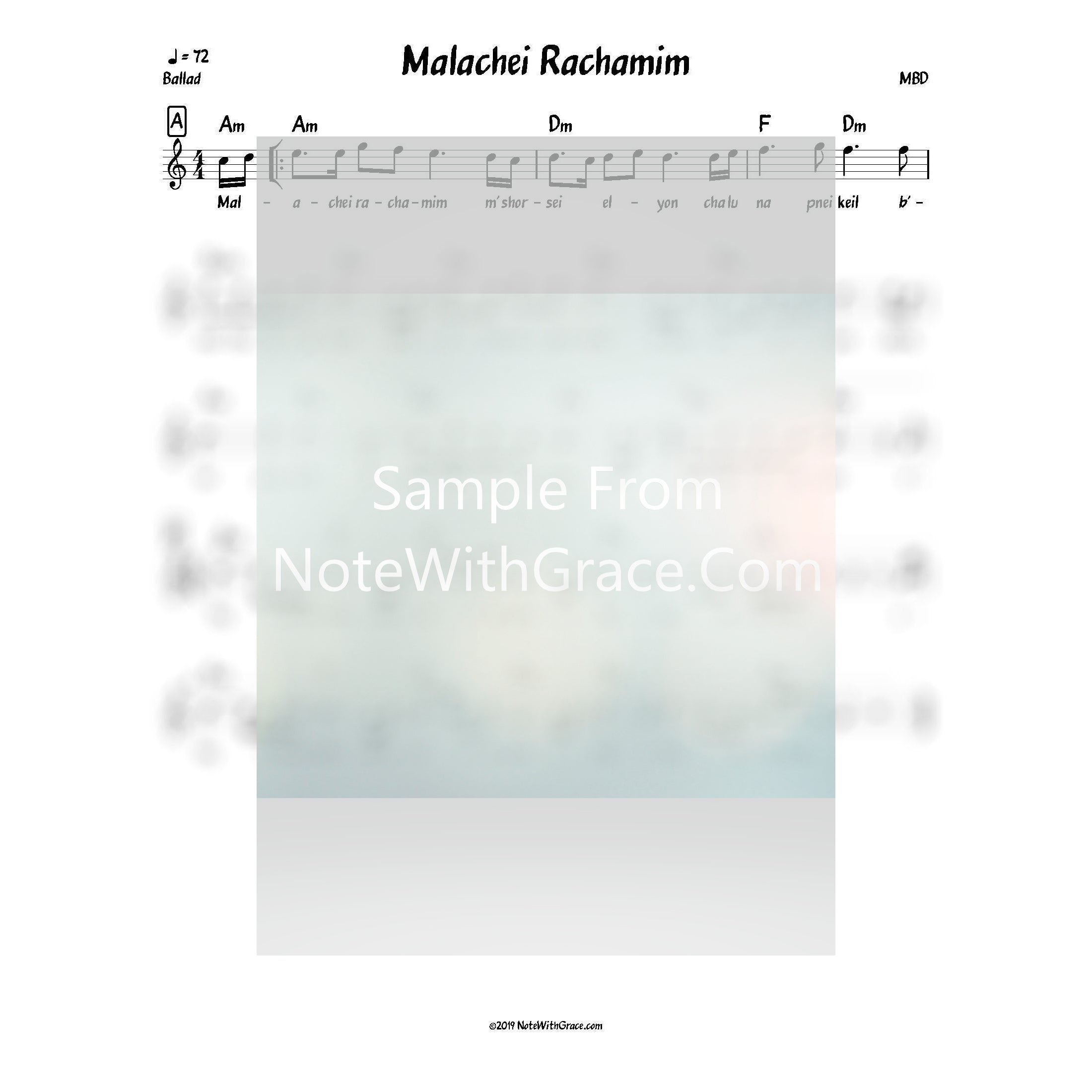 Malachei Rachamim Lead Sheet (MBD) Album: Hu Levado (2010)-Sheet music-NoteWithGrace.com