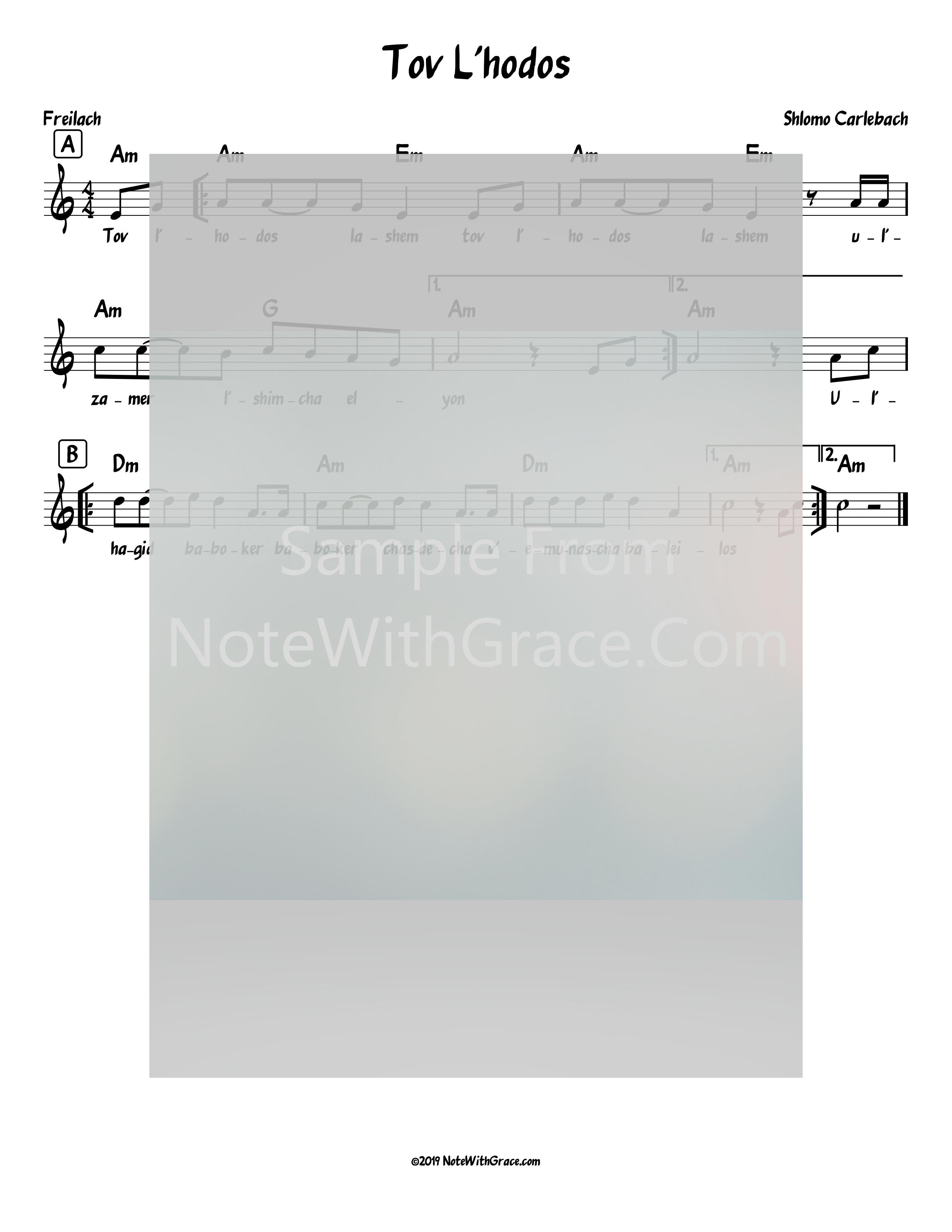 Tov Lehodos Lead Sheet (Shlomo Carlebach)-Sheet music-NoteWithGrace.com
