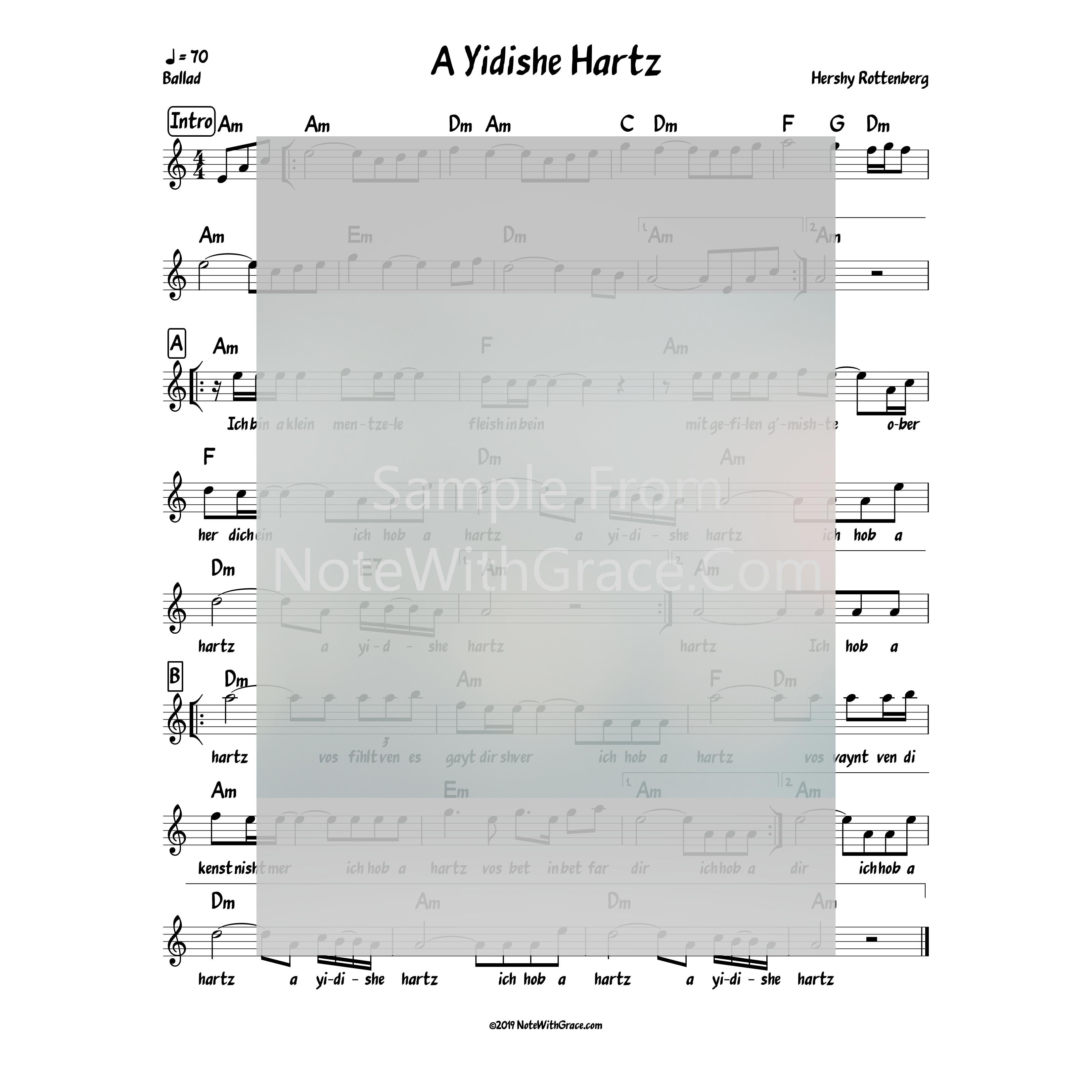 A Yidishe Hartz Lead Sheet (Hershy Rottenberg) Single: 2018-Sheet music-NoteWithGrace.com