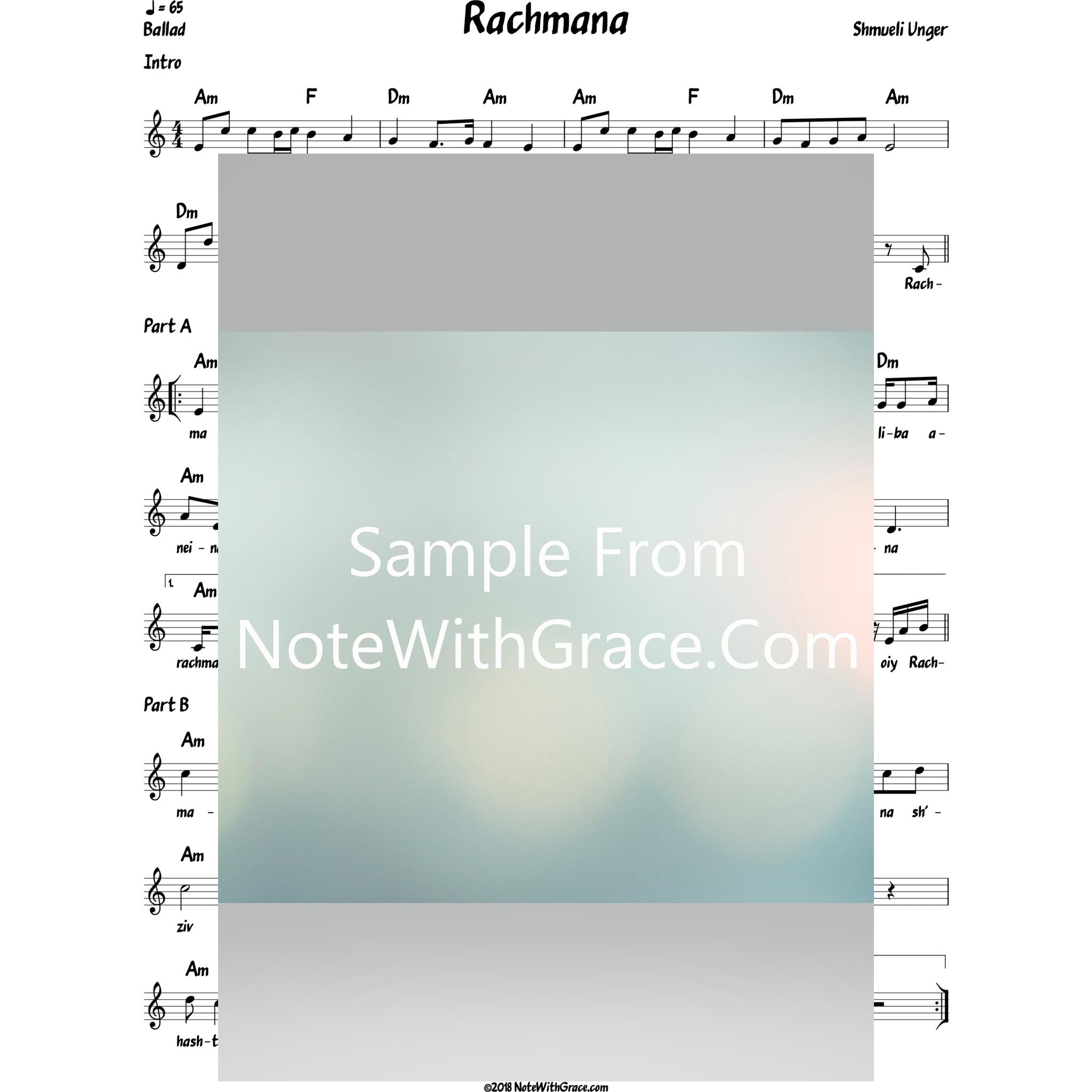 Rachmana Lead Sheet (Shmueli Ungar) Album: Shmueli 2-Sheet music-NoteWithGrace.com